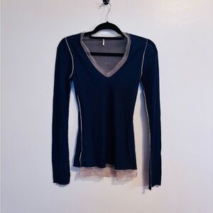 Pete long sleeve blue v neck top with tulle layer size medium